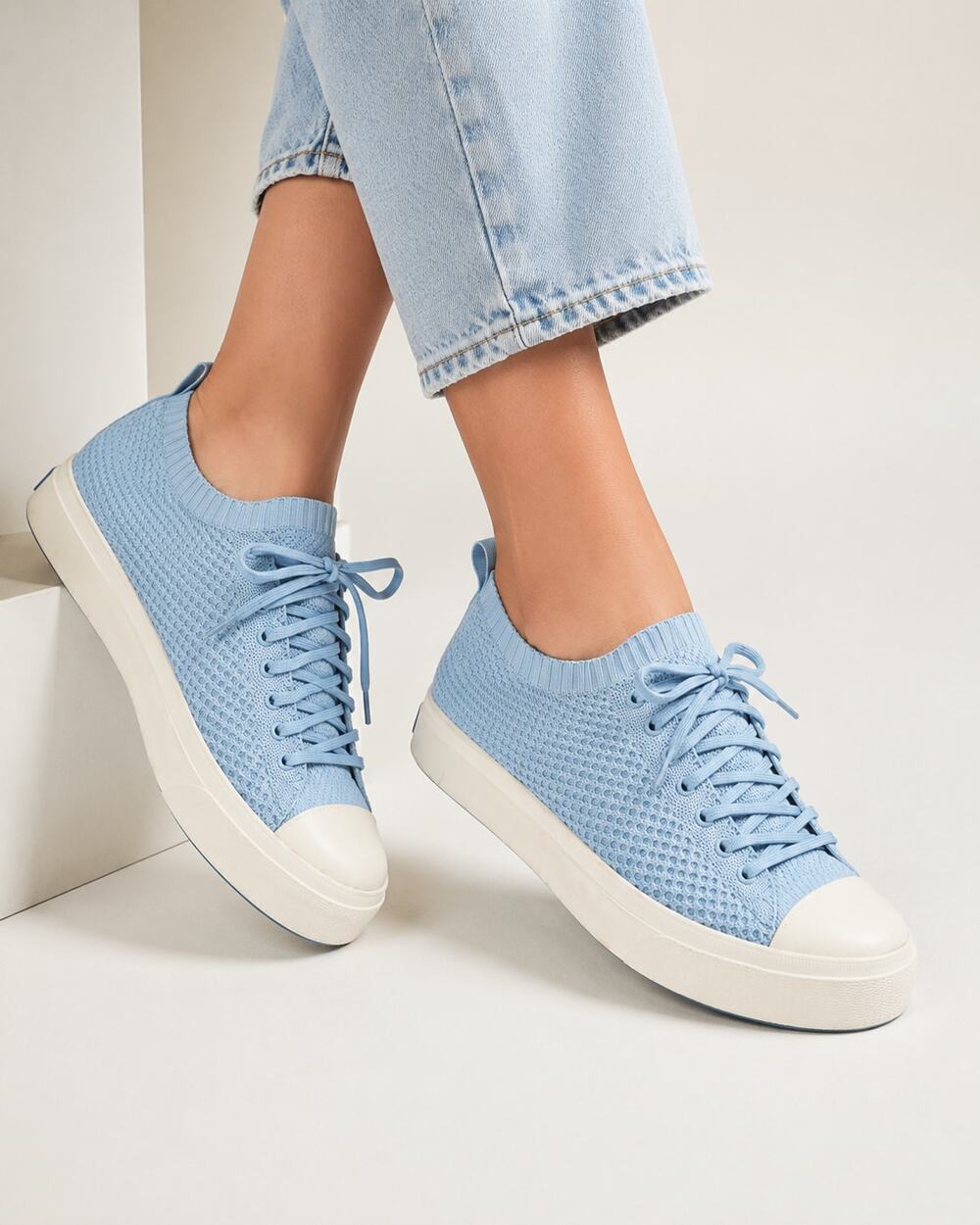 Native Blue Lightknit Lace Up Platform Sneakers Womens 13 Comfort Shoes Casual